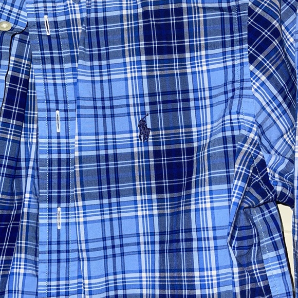 Ralph Lauren Boys Large 14-16 long sleeve button down shirt. Blue plaid. - Picture 1 of 5